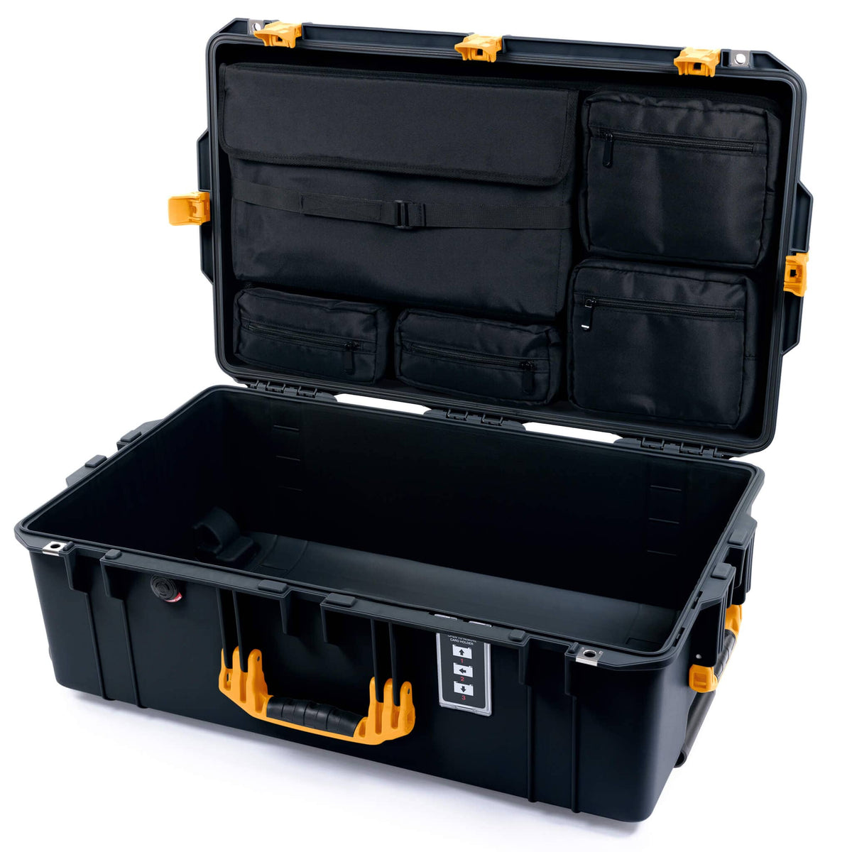 Pelican 1595 Air Case, Black with Yellow Handles &amp; Push-Button Latches Laptop Computer Lid Pouch Only ColorCase 015950-0200-110-310