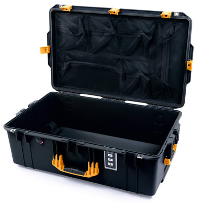 Pelican 1595 Air Case, Black with Yellow Handles & Push-Button Latches Mesh Lid Organizer Only ColorCase 015950-0100-110-310