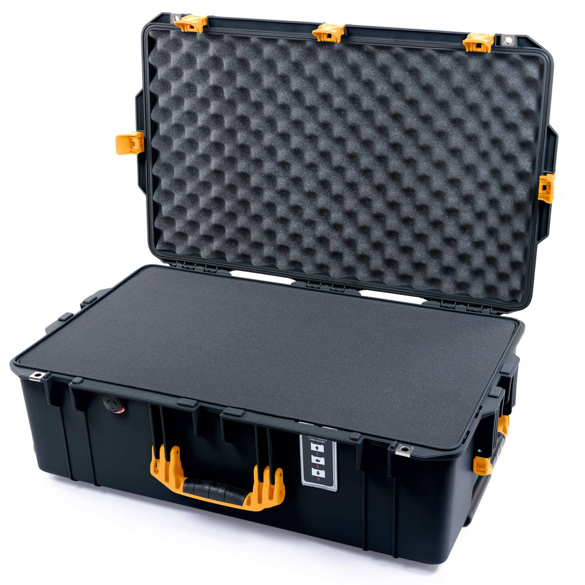 Pelican 1595 Air Case, Black with Yellow Handles &amp; Push-Button Latches Pick &amp; Pluck Foam with Convoluted Lid Foam ColorCase 015950-0001-110-240