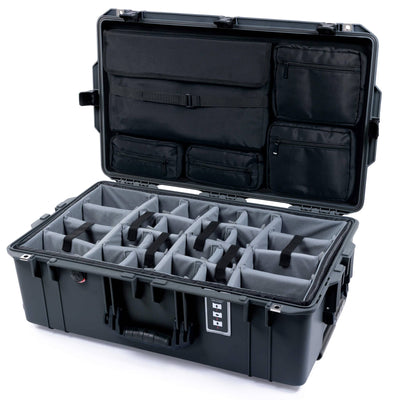 Pelican 1595 Air Case, Charcoal with Black Handles & Latches Gray Padded Microfiber Dividers with Laptop Computer Lid Pouch ColorCase 015950-0270-520-111