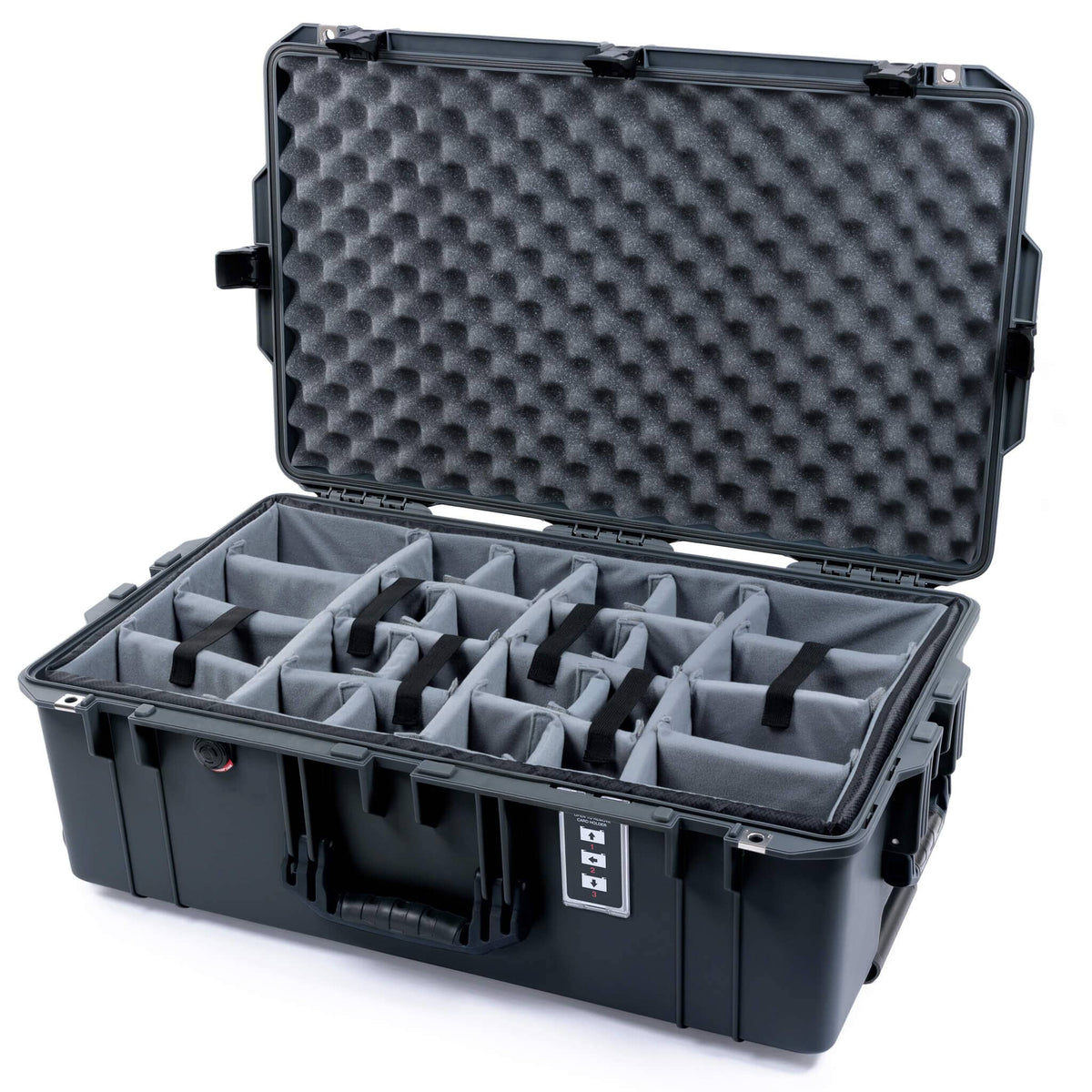 Pelican 1595 Air Case, Charcoal with Black Handles &amp; Latches Gray Padded Microfiber Dividers with Convoluted Lid Foam ColorCase 015950-0070-520-111