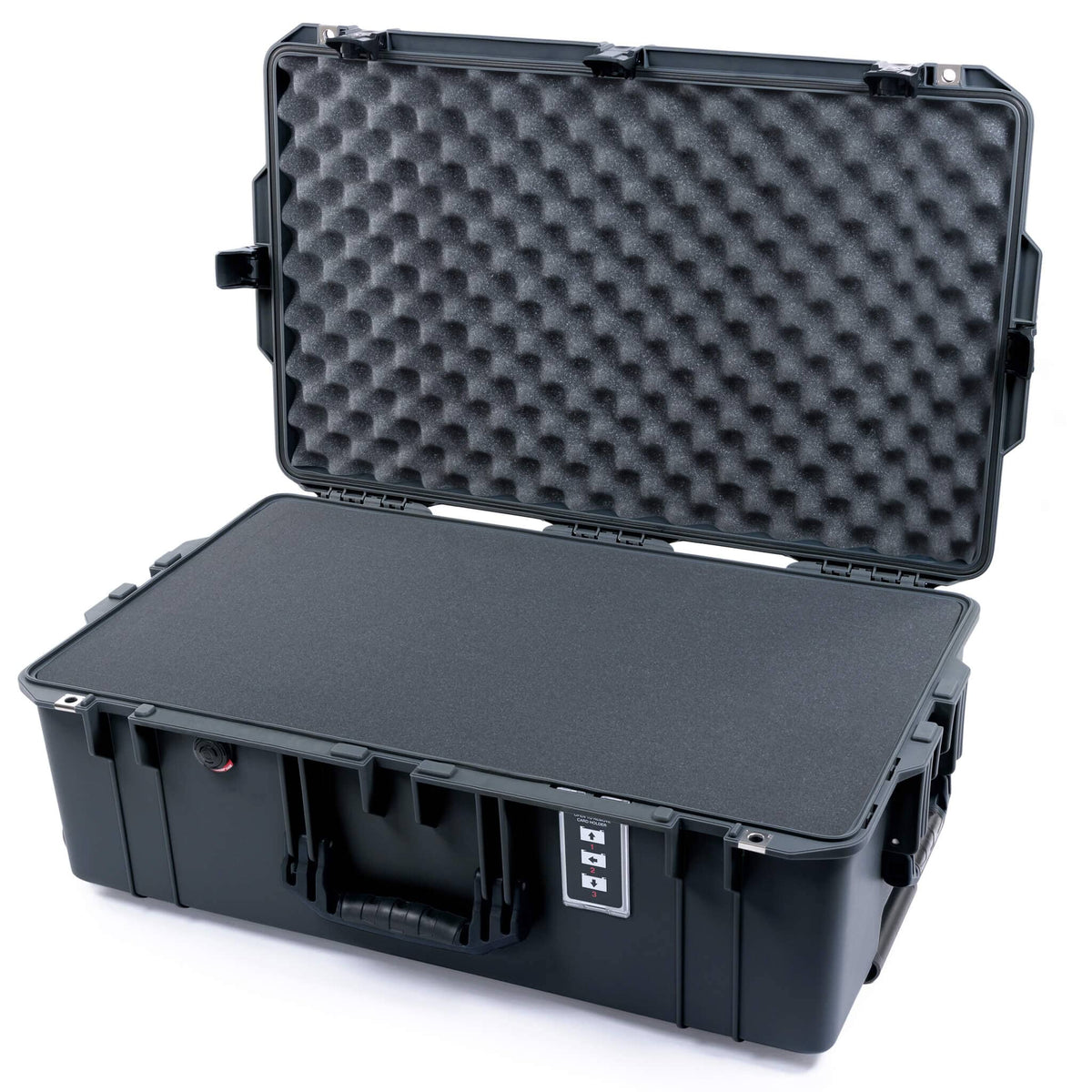 Pelican 1595 Air Case, Charcoal with Black Handles &amp; TSA Locking Latches Pick &amp; Pluck Foam with Convoluted Lid Foam ColorCase 015950-0001-510-L10