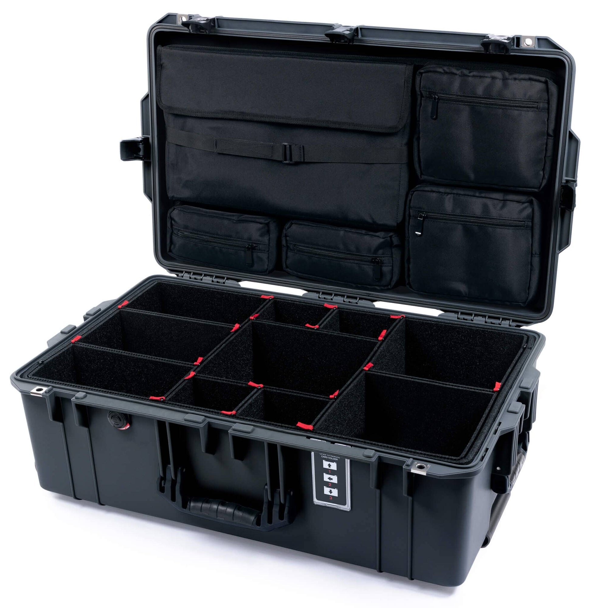 Pelican 1595 Air Case, Charcoal with Black Handles & TSA Locking Latches TrekPak Divider System with Laptop Computer Lid Pouch ColorCase 015950-0220-510-L10