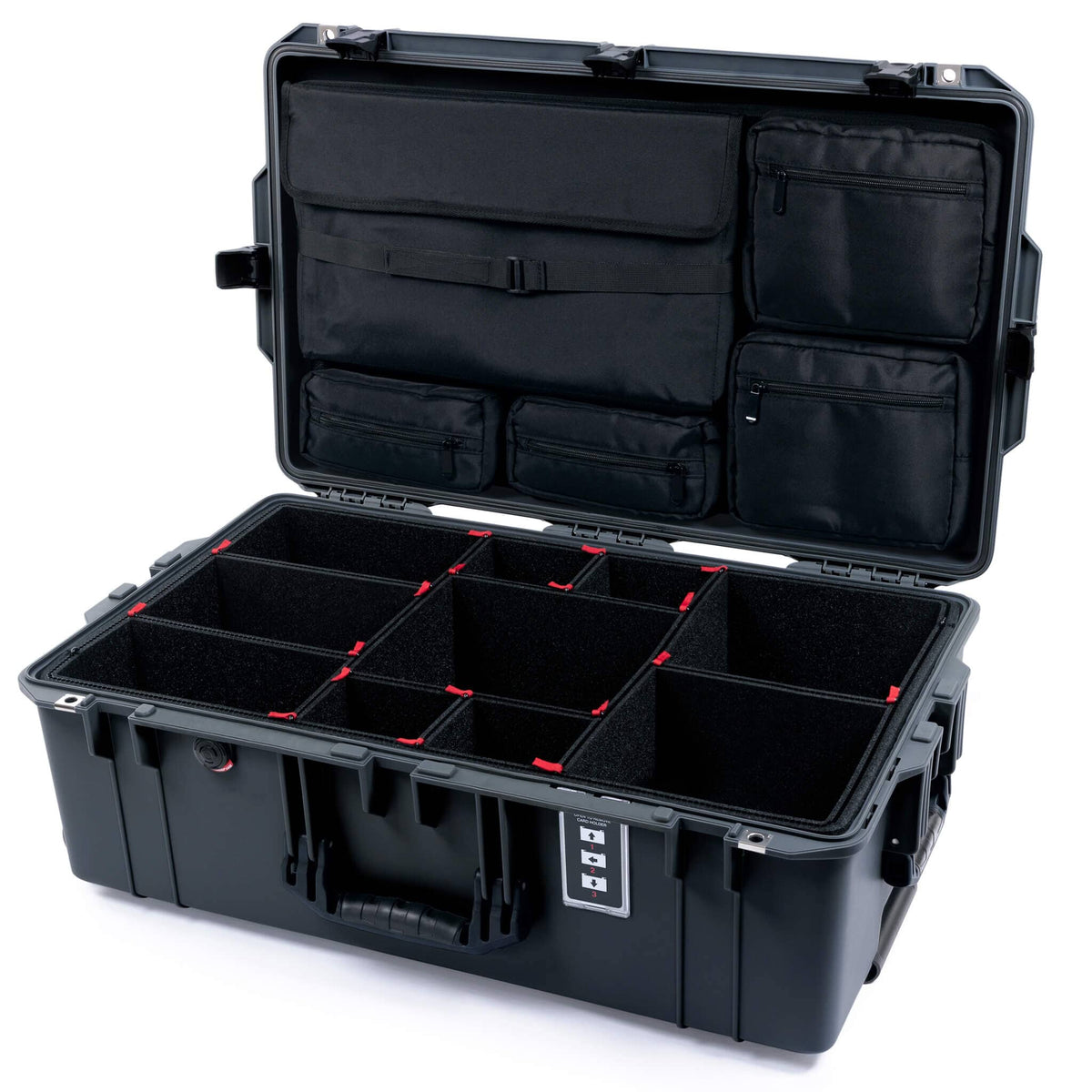 Pelican 1595 Air Case, Charcoal with Black Handles &amp; Latches TrekPak Divider System with Laptop Computer Lid Pouch ColorCase 015950-0220-520-111