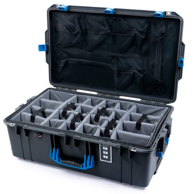 Pelican 1595 Air Case, Charcoal with Blue Handles & Latches Gray Padded Microfiber Dividers with Mesh Lid Organizer ColorCase 015950-0170-520-121