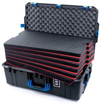 Pelican 1595 Air Case, Charcoal with Blue Handles & Latches Custom Tool Kit (6 Foam Inserts with Convoluted Lid Foam) ColorCase 015950-0060-520-121