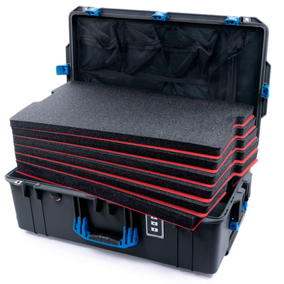 Pelican 1595 Air Case, Charcoal with Blue Handles & Latches Custom Tool Kit (6 Foam Inserts with Mesh Lid Organizer) ColorCase 015950-0160-520-121