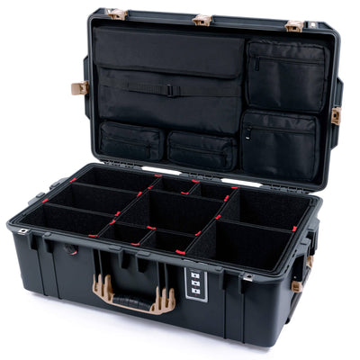 Pelican 1595 Air Case, Charcoal with Desert Tan Handles & Latches TrekPak Divider System with Laptop Computer Lid Pouch ColorCase 015950-0220-520-311