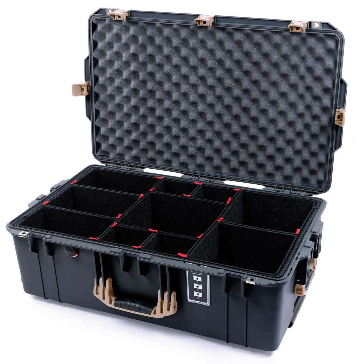 Pelican 1595 Air Case, Charcoal with Desert Tan Handles &amp; Latches TrekPak Divider System with Convoluted Lid Foam ColorCase 015950-0020-520-311