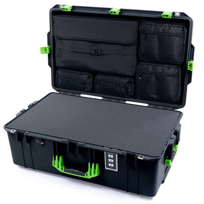 Pelican 1595 Air Case, Charcoal with Lime Green Handles & Latches Pick & Pluck Foam with Laptop Computer Lid Pouch ColorCase 015950-0201-520-301