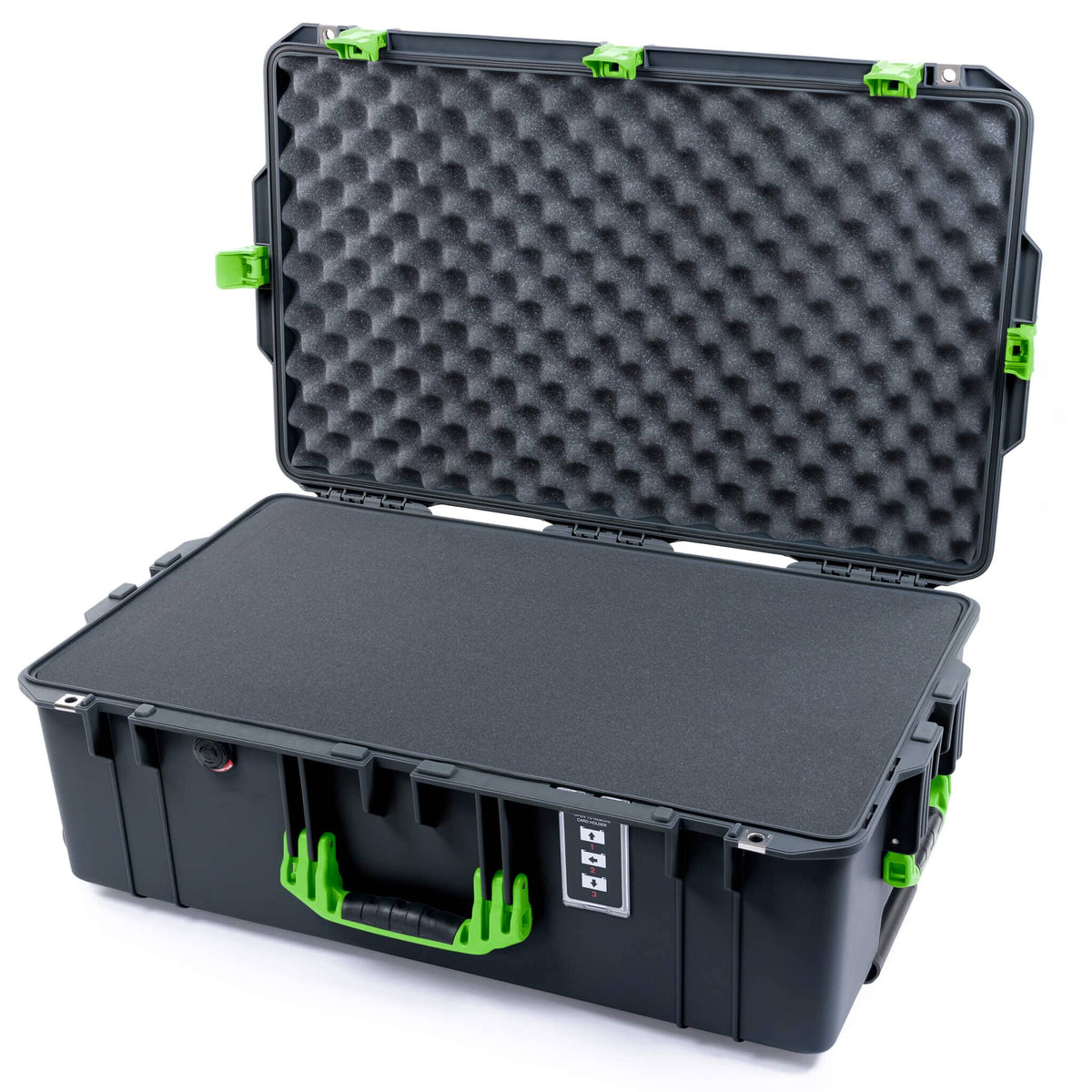 Pelican 1595 Air Case, Charcoal with Lime Green Handles &amp; Latches Pick &amp; Pluck Foam with Convoluted Lid Foam ColorCase 015950-0001-520-301
