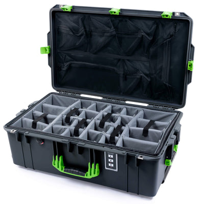 Pelican 1595 Air Case, Charcoal with Lime Green Handles & Latches Gray Padded Microfiber Dividers with Mesh Lid Organizer ColorCase 015950-0170-520-301