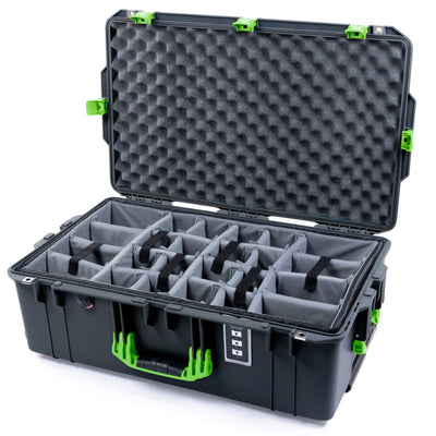 Pelican 1595 Air Case, Charcoal with Lime Green Handles & Latches Gray Padded Microfiber Dividers with Convoluted Lid Foam ColorCase 015950-0070-520-301