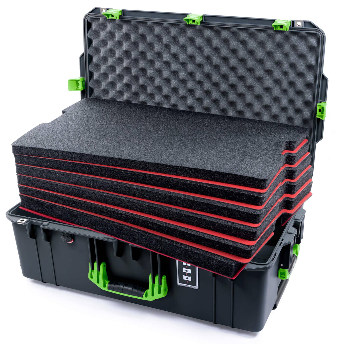 Pelican 1595 Air Case, Charcoal with Lime Green Handles &amp; Latches Custom Tool Kit (6 Foam Inserts with Convoluted Lid Foam) ColorCase 015950-0060-520-301