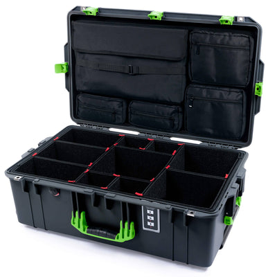 Pelican 1595 Air Case, Charcoal with Lime Green Handles & Latches TrekPak Divider System with Laptop Computer Lid Pouch ColorCase 015950-0220-520-301