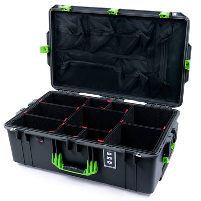Pelican 1595 Air Case, Charcoal with Lime Green Handles & Latches TrekPak Divider System with Mesh Lid Organizer ColorCase 015950-0120-520-301