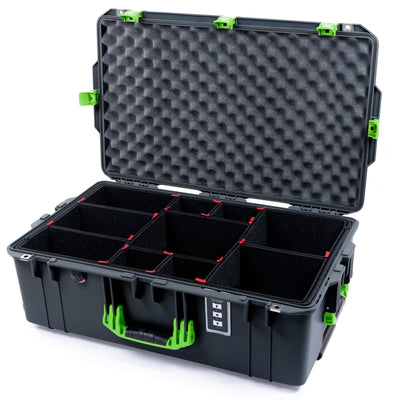 Pelican 1595 Air Case, Charcoal with Lime Green Handles & Latches TrekPak Divider System with Convoluted Lid Foam ColorCase 015950-0020-520-301