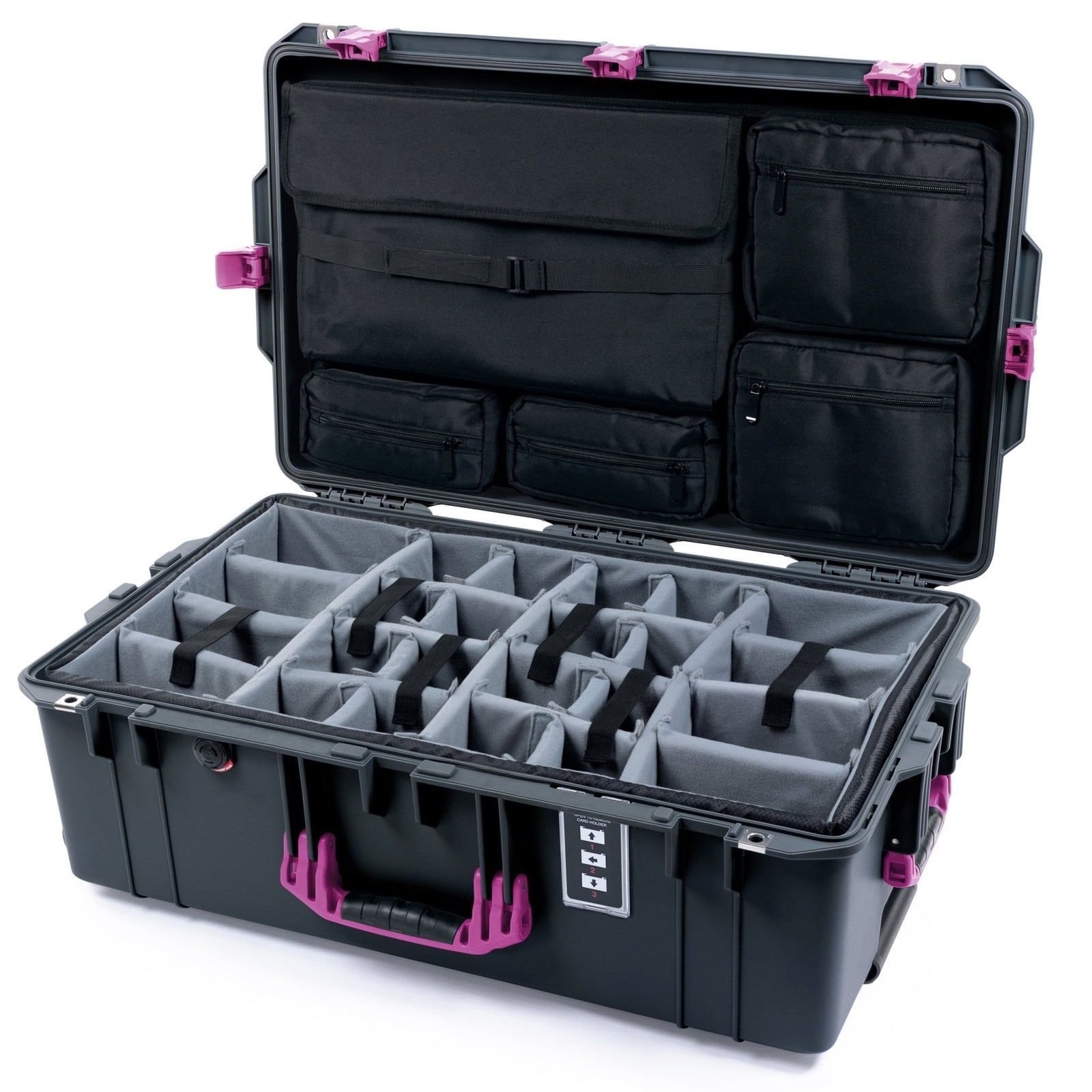 Pelican 1595 Air Case - Charcoal & Magenta - Padded Microfiber Dividers / Computer Lid Pouch