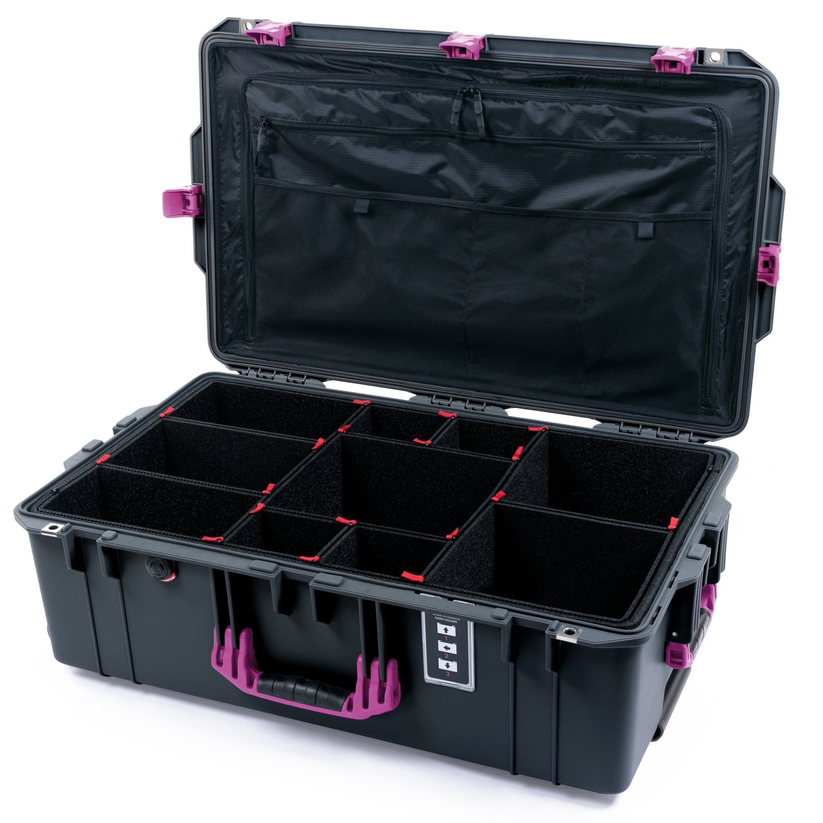 Pelican 1595 Air Case - Charcoal & Magenta - TrekPak Divider System / TRVL Lid Organizer