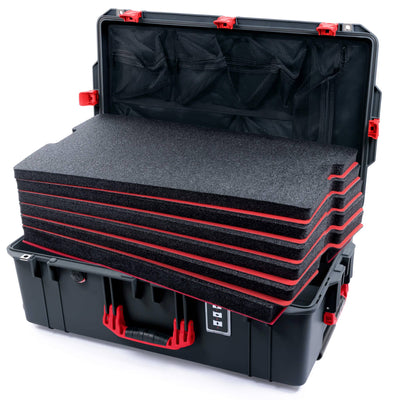 Pelican 1595 Air Case, Charcoal with Red Handles & Latches Custom Tool Kit (6 Foam Inserts with Mesh Lid Organizer) ColorCase 015950-0160-520-321