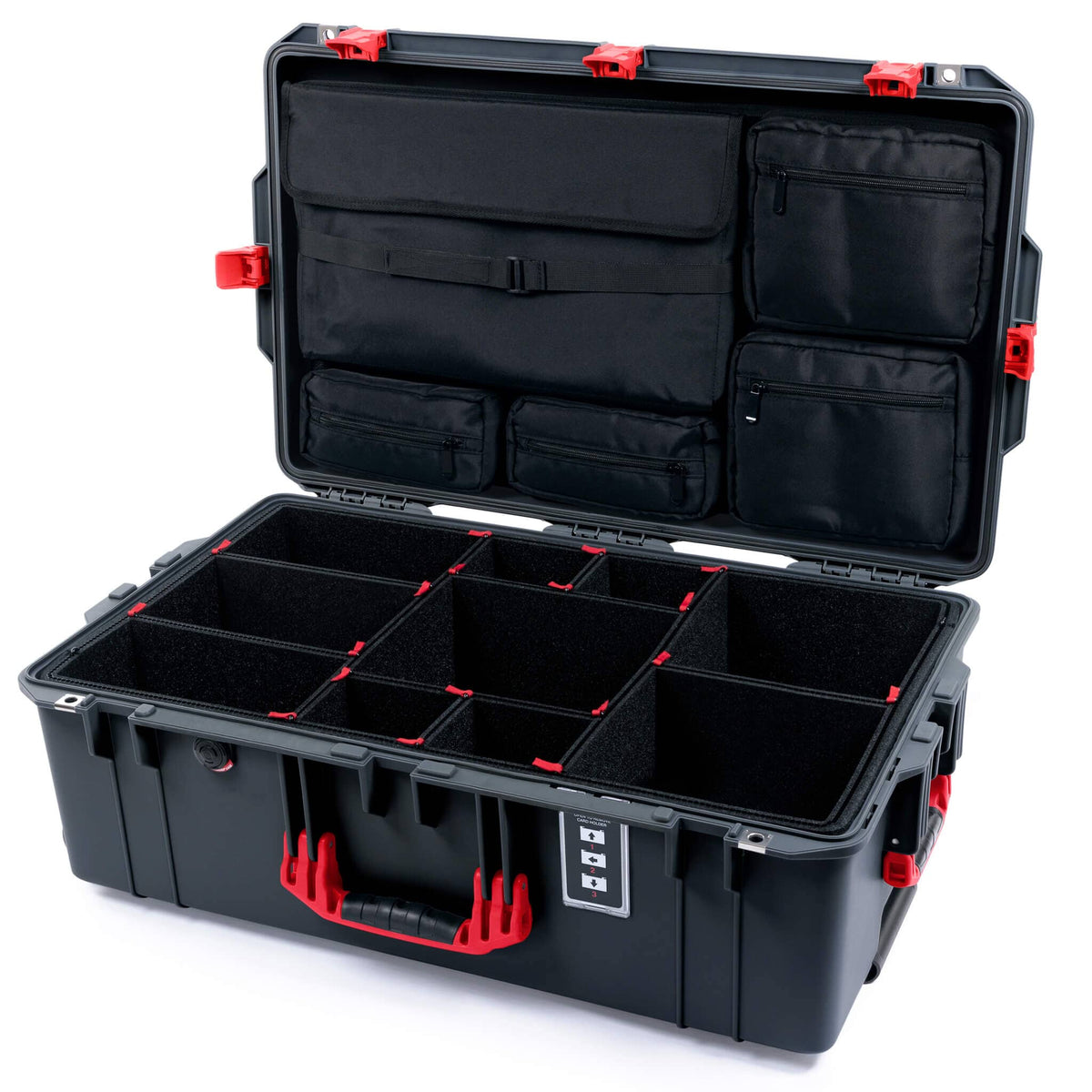 Pelican 1595 Air Case, Charcoal with Red Handles &amp; Latches TrekPak Divider System with Laptop Computer Lid Pouch ColorCase 015950-0220-520-321