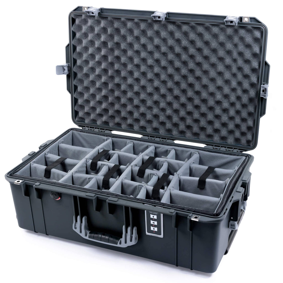 Pelican 1595 Air Case, Charcoal with Silver Handles &amp; Latches Gray Padded Microfiber Dividers with Convoluted Lid Foam ColorCase 015950-0070-520-181