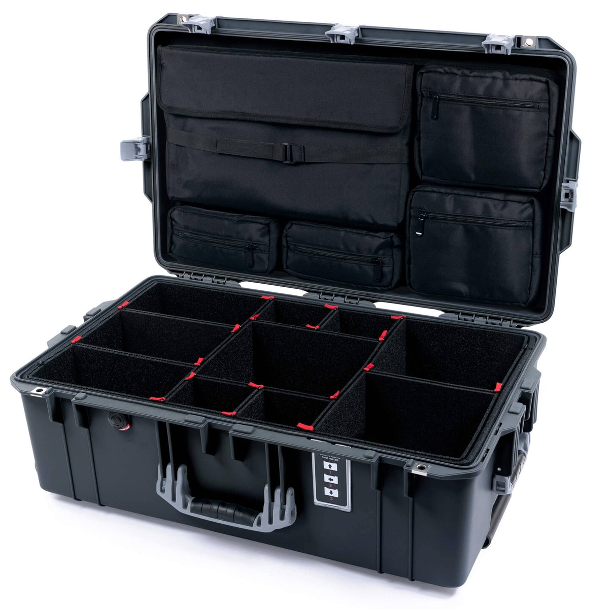 Pelican 1595 Air Case, Charcoal with Silver Handles &amp; Latches TrekPak Divider System with Laptop Computer Lid Pouch ColorCase 015950-0220-520-181