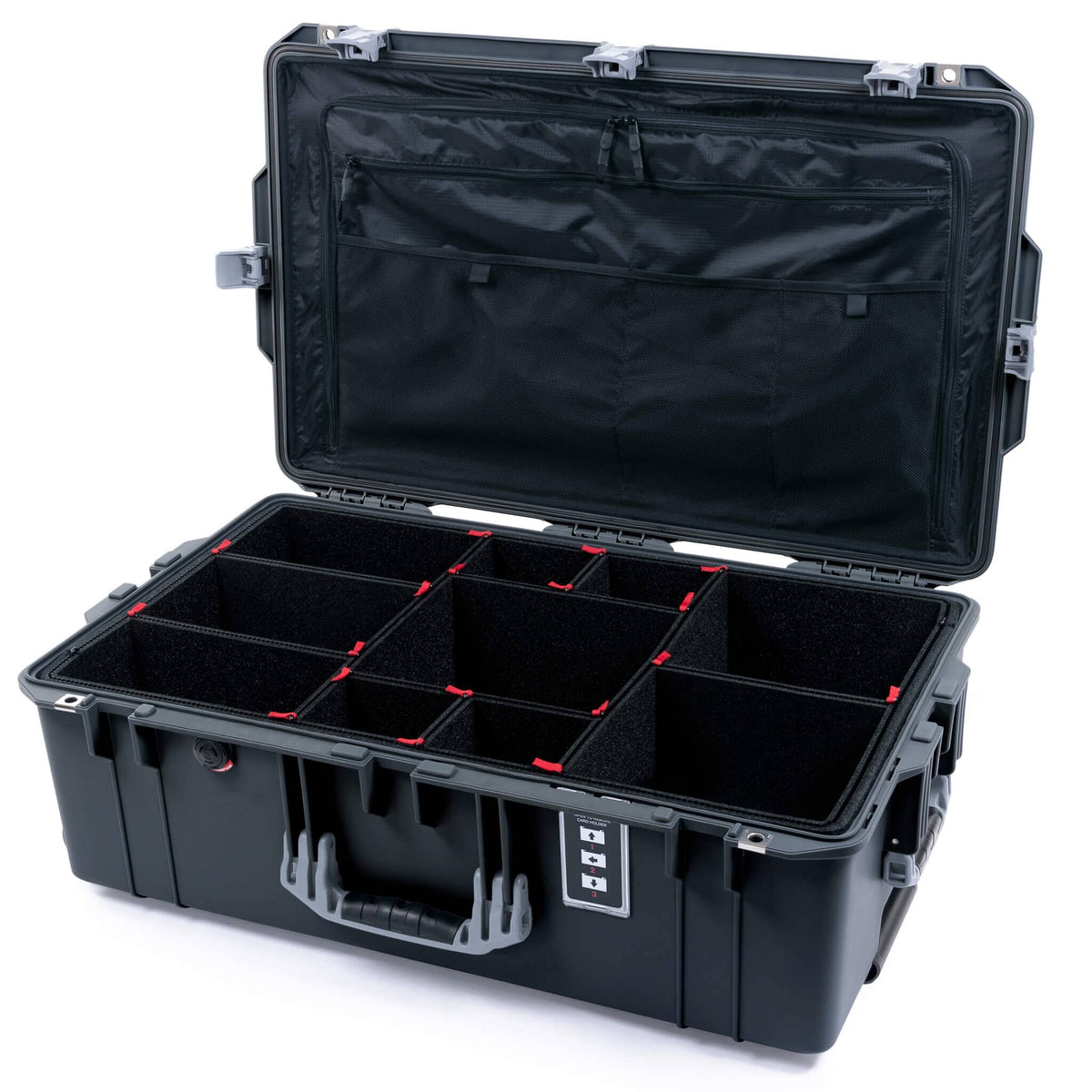 Pelican 1595 Air Case, Charcoal with Silver Handles &amp; Latches TrekPak Divider System with Combo-Pouch Lid Organizer ColorCase 015950-0320-520-181