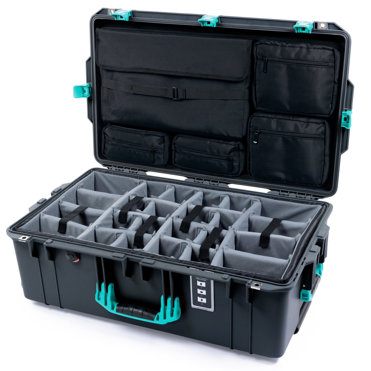 Pelican 1595 Air Case - Charcoal & Teal - Padded Microfiber Dividers / Computer Lid Pouch