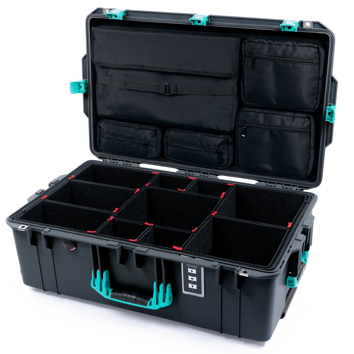 Pelican 1595 Air Case - Charcoal & Teal - TrekPak Divider System / Computer Lid Pouch