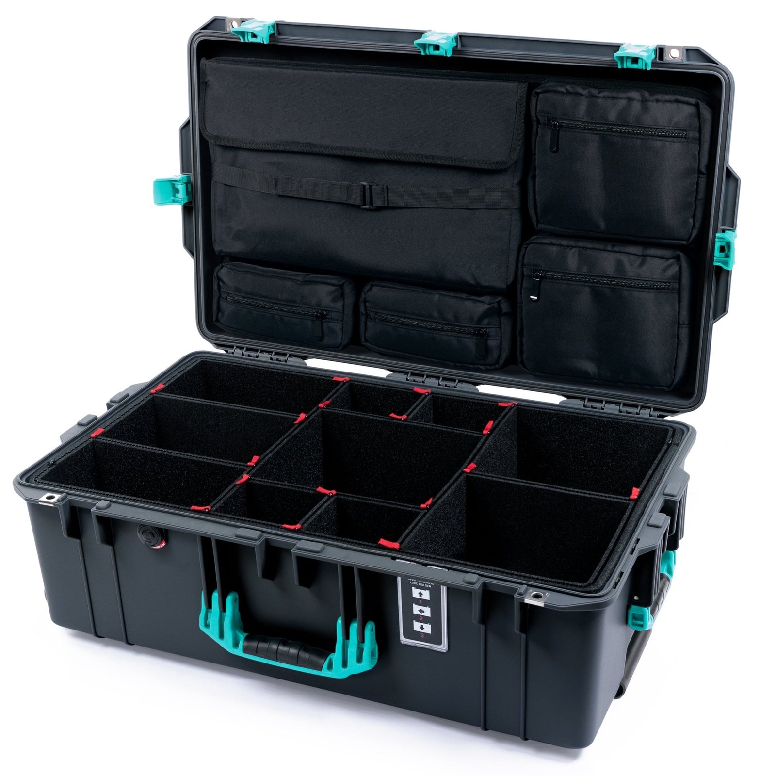 Pelican 1595 Air Case - Charcoal & Teal - TrekPak Divider System / Computer Lid Pouch