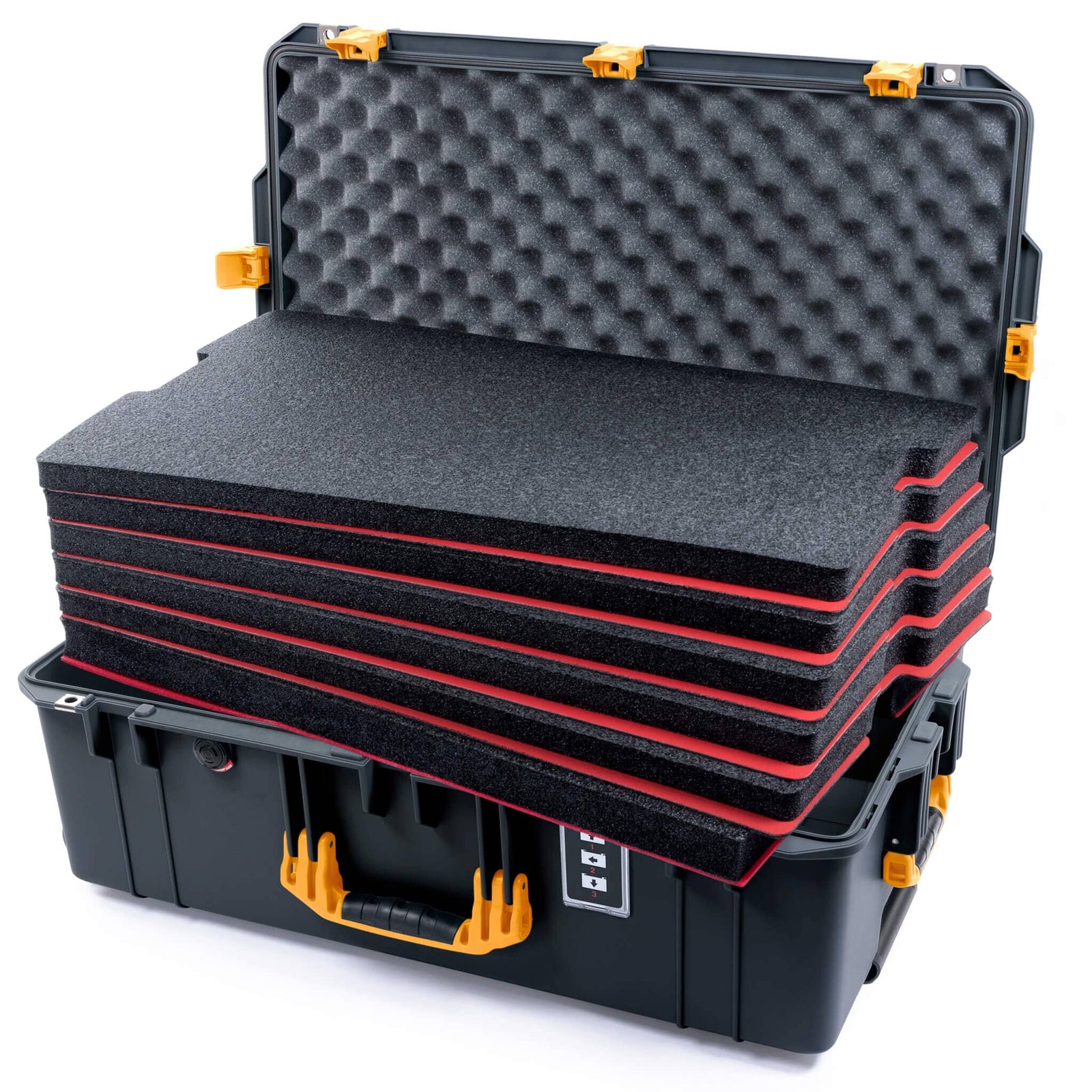 Pelican 1595 Air Case, Charcoal with Yellow Handles & Latches Custom Tool Kit (6 Foam Inserts with Convoluted Lid Foam) ColorCase 015950-0060-520-241