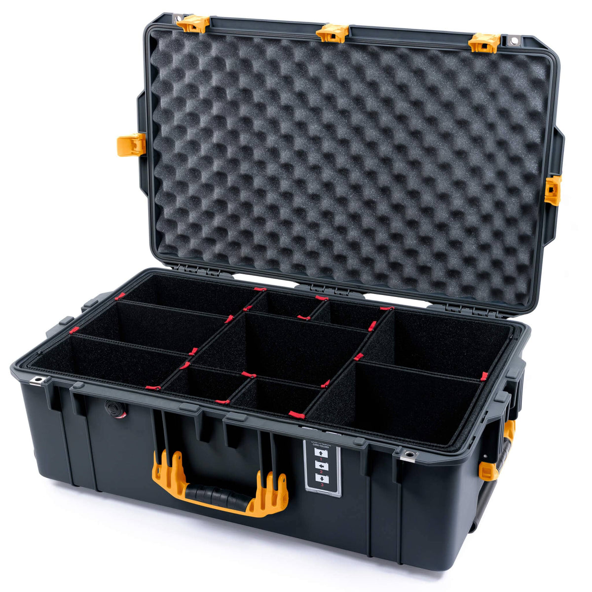 Pelican 1595 Air Case, Charcoal with Yellow Handles &amp; Latches TrekPak Divider System with Convoluted Lid Foam ColorCase 015950-0020-520-241