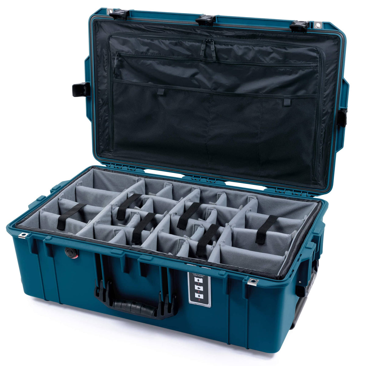 Pelican 1595 Air Case, Indigo with Black Handles &amp; Latches Gray Padded Microfiber Dividers with Combo-Pouch Lid Organizer ColorCase 015950-0370-500-111
