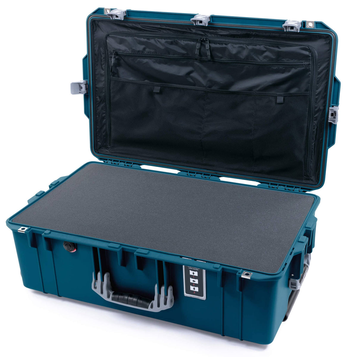 Pelican 1595 Air Case, Indigo with Silver Handles &amp; Latches Pick &amp; Pluck Foam with Combo-Pouch Lid Organizer ColorCase 015950-0301-500-181