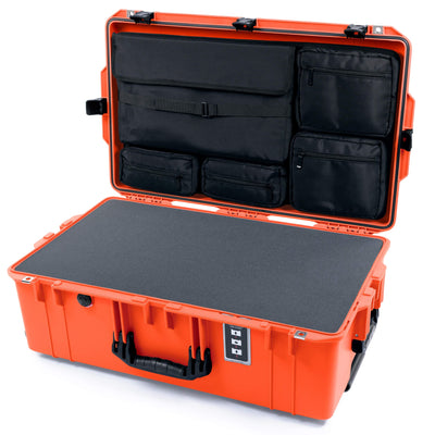 Pelican 1595 Air Case, Orange with Black Handles & Push-Button Latches Pick & Pluck Foam with Laptop Computer Lid Pouch ColorCase 015950-0201-150-110