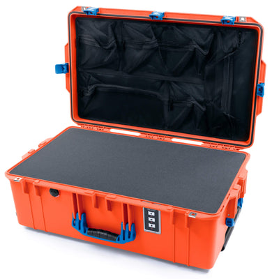 Pelican 1595 Air Case, Orange with Blue Handles & Push-Button Latches Pick & Pluck Foam with Mesh Lid Organizer ColorCase 015950-0101-150-121