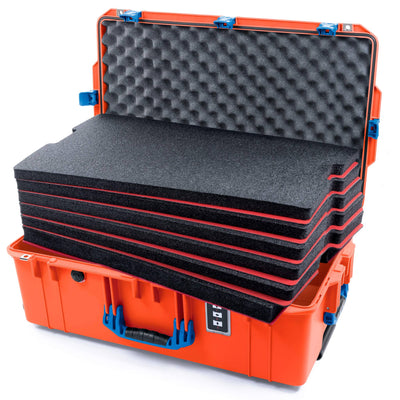 Pelican 1595 Air Case, Orange with Blue Handles & Push-Button Latches Custom Tool Kit (6 Foam Inserts with Convoluted Lid Foam) ColorCase 015950-0060-150-121