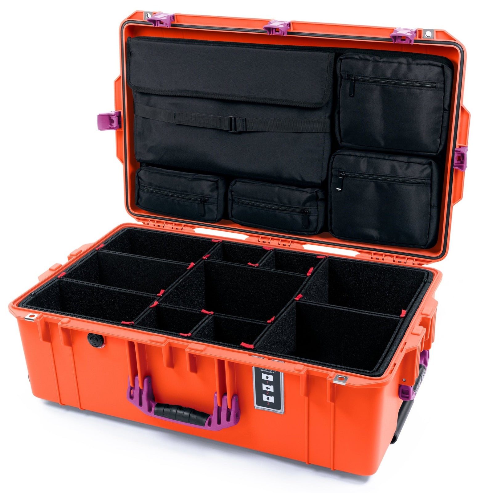 Pelican 1595 Air Case - Orange & Magenta - TrekPak Divider System / Computer Lid Pouch