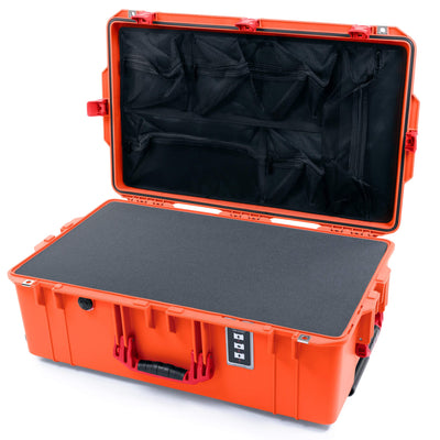 Pelican 1595 Air Case, Orange with Red Handles & Push-Button Latches Pick & Pluck Foam with Mesh Lid Organizer ColorCase 015950-0101-150-321