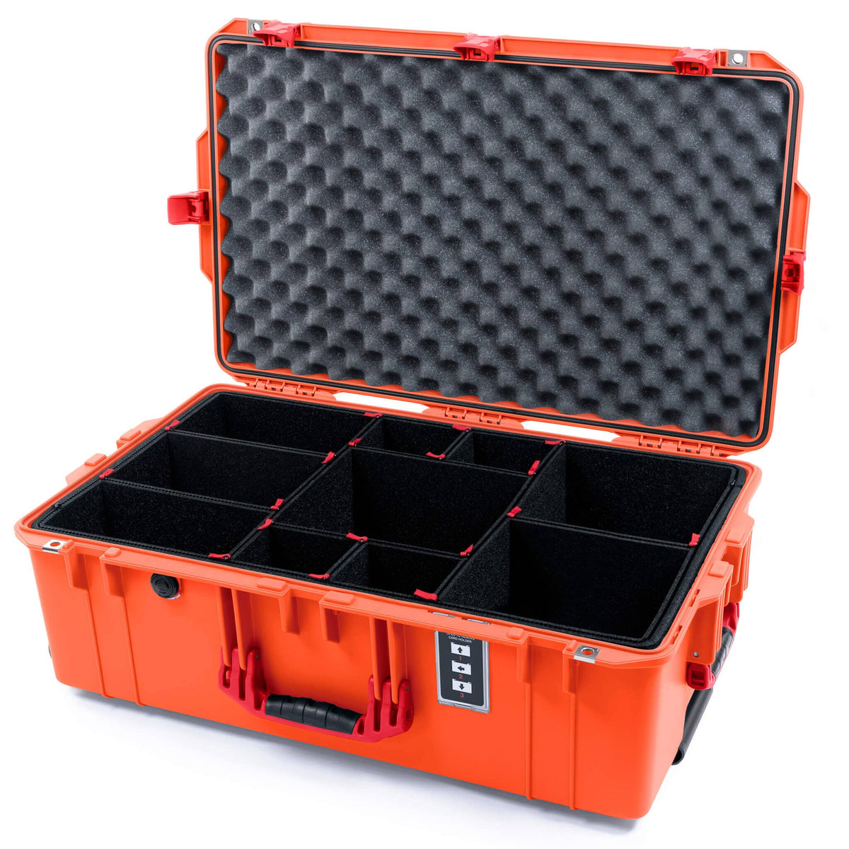 Pelican 1595 Air Case, Orange with Red Handles &amp; Push-Button Latches TrekPak Divider System with Convoluted Lid Foam ColorCase 015950-0020-150-321