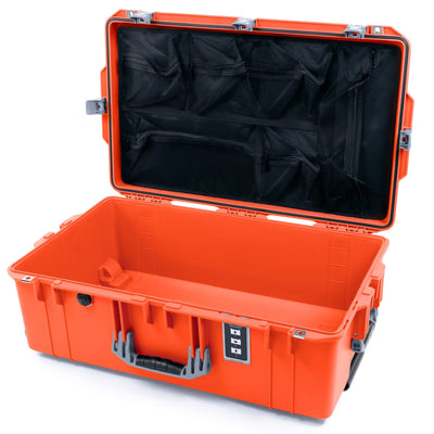 Pelican 1595 Air Case, Orange with Silver Handles & Push-Button Latches Mesh Lid Organizer Only ColorCase 015950-0100-150-180
