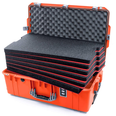 Pelican 1595 Air Case, Orange with Silver Handles & Push-Button Latches Custom Tool Kit (6 Foam Inserts with Convoluted Lid Foam) ColorCase 015950-0060-150-180