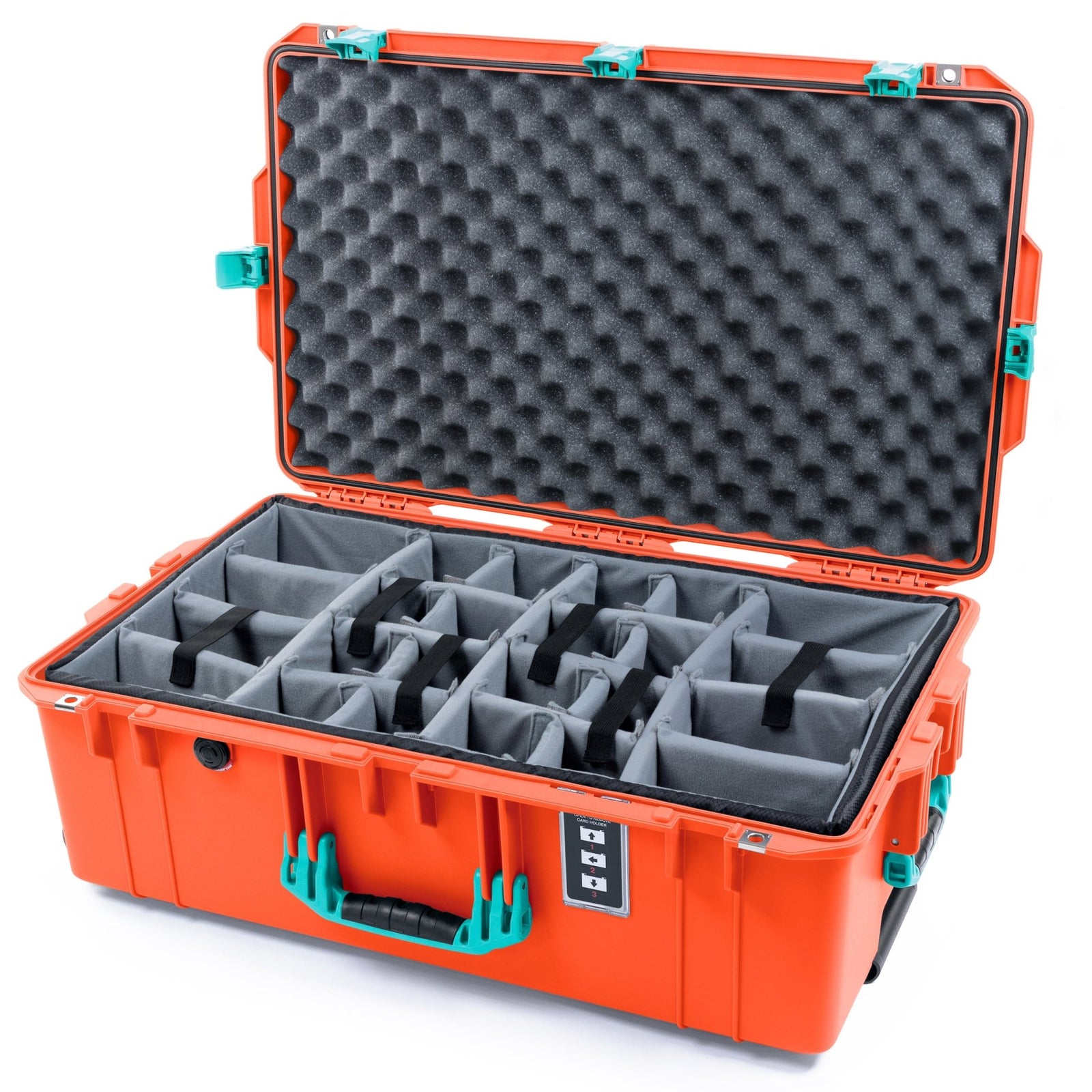 Pelican 1595 Air Case - Orange & Teal - Padded Microfiber Dividers / Convoluted Lid Foam