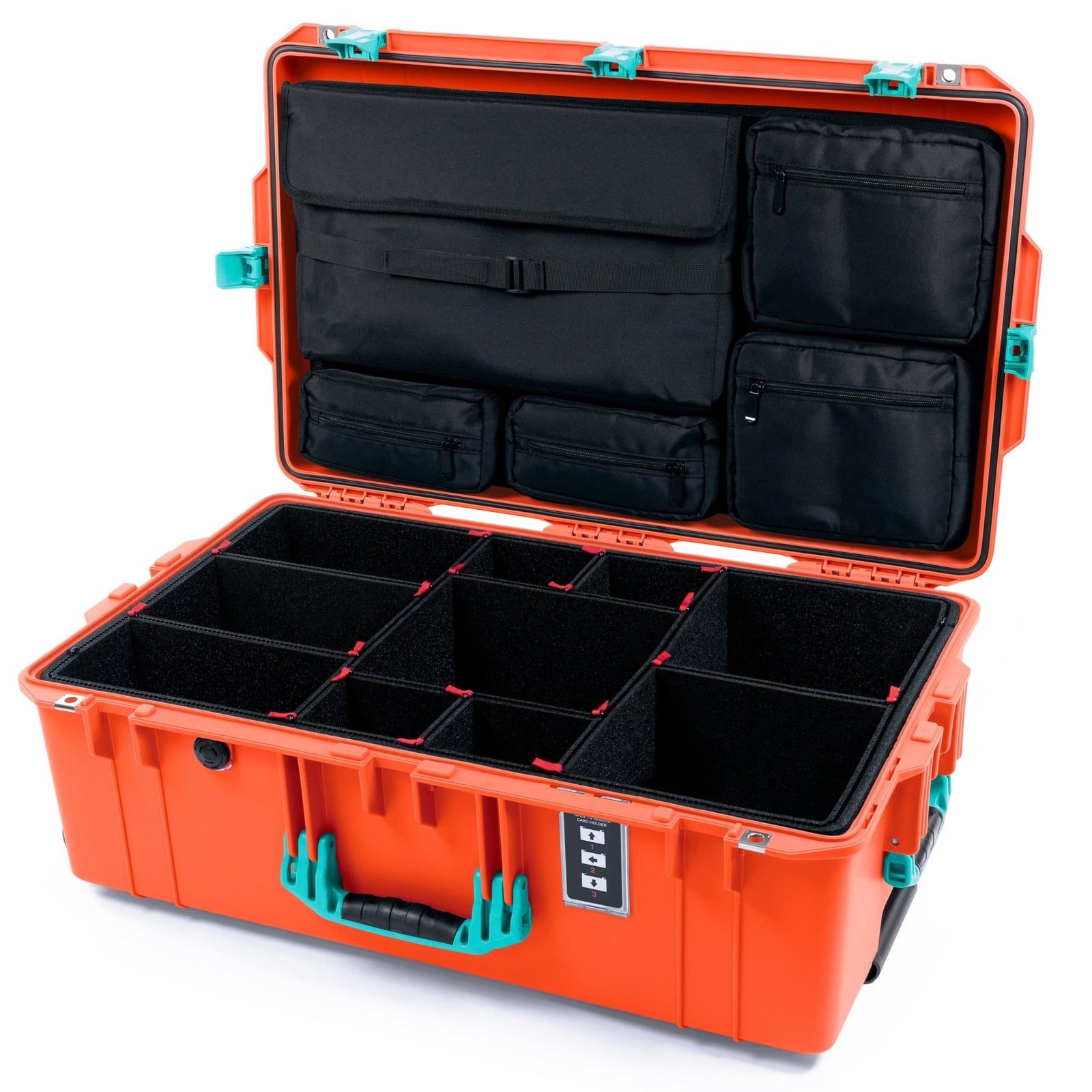 Pelican 1595 Air Case - Orange & Teal - TrekPak Divider System / Computer Lid Pouch