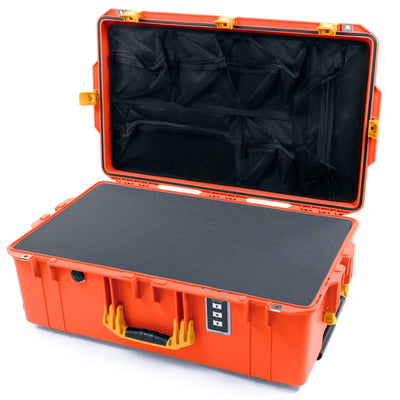Pelican 1595 Air Case, Orange with Yellow Handles & Push-Button Latches Pick & Pluck Foam with Mesh Lid Organizer ColorCase 015950-0101-150-240