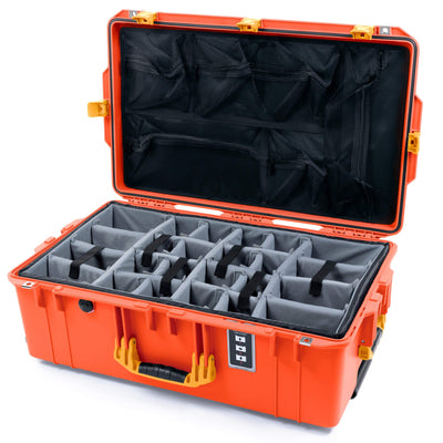 Pelican 1595 Air Case, Orange with Yellow Handles & Push-Button Latches Gray Padded Microfiber Dividers with Mesh Lid Organizer ColorCase 015950-0170-150-240