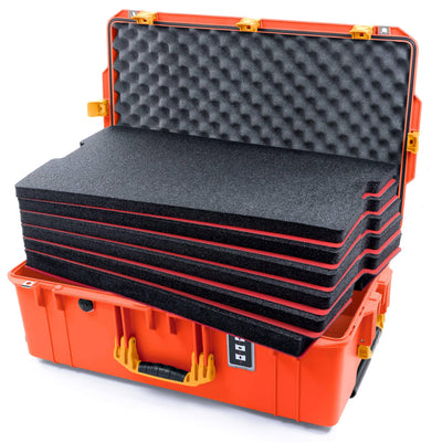 Pelican 1595 Air Case, Orange with Yellow Handles & Push-Button Latches Custom Tool Kit (6 Foam Inserts with Convoluted Lid Foam) ColorCase 015950-0060-150-240