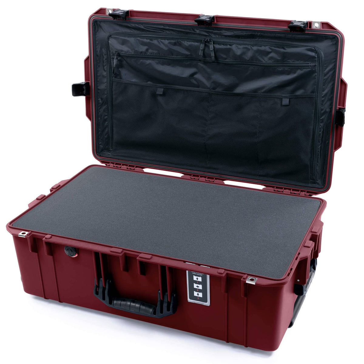 Pelican 1595 Air Case, Oxblood with Black Handles &amp; Latches Pick &amp; Pluck Foam with Combo-Pouch Lid Organizer ColorCase 015950-0301-510-111