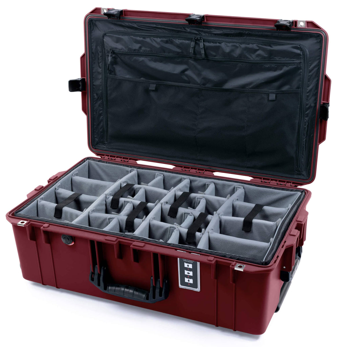 Pelican 1595 Air Case, Oxblood with Black Handles &amp; Latches Gray Padded Microfiber Dividers with Combo-Pouch Lid Organizer ColorCase 015950-0370-510-111